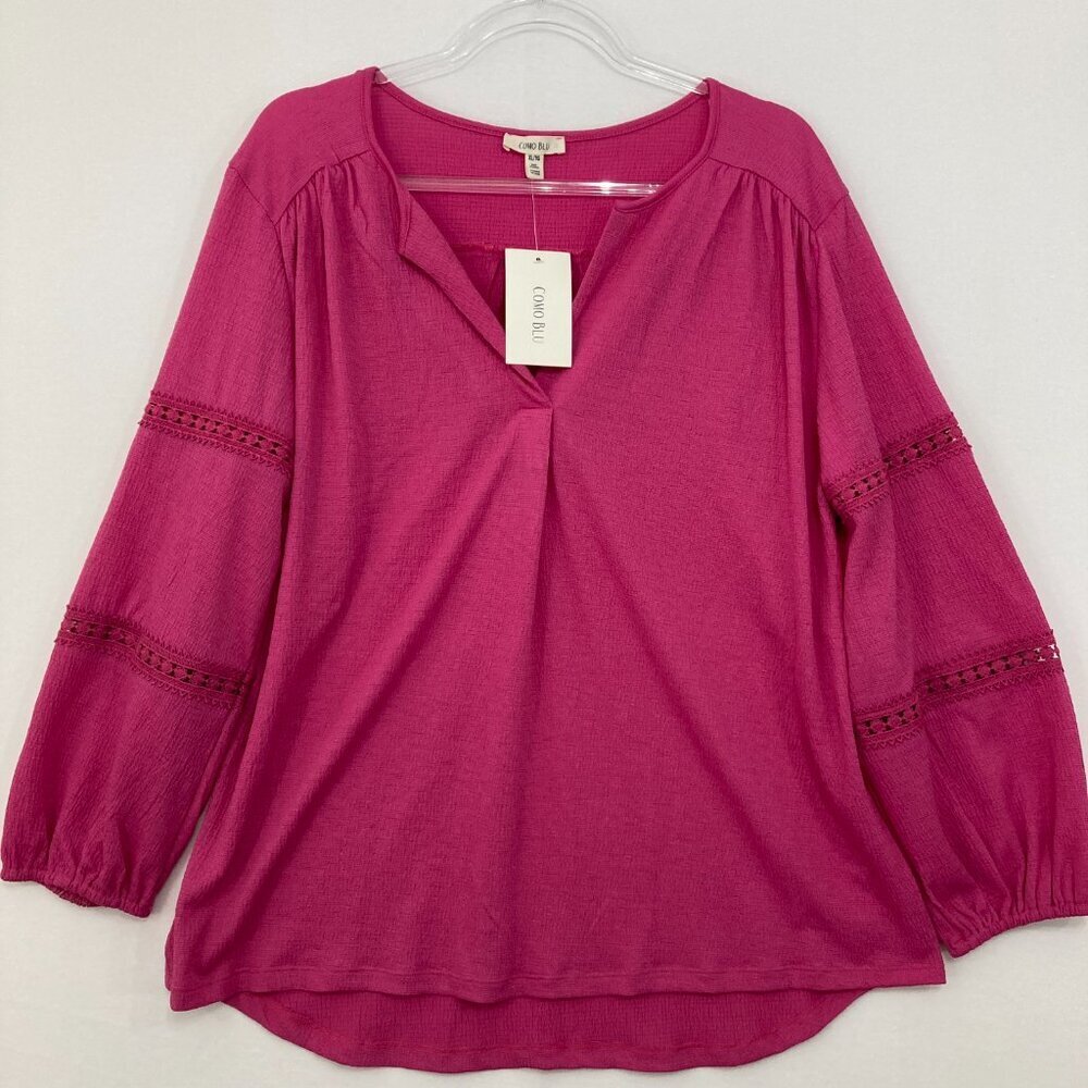 New Como Blu size XL Pink Stretch Puff‎ Sleeve Feminine Popover Blouse Romantic